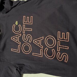 Kids Lacoste Navy T-Shirt with Pink Logo